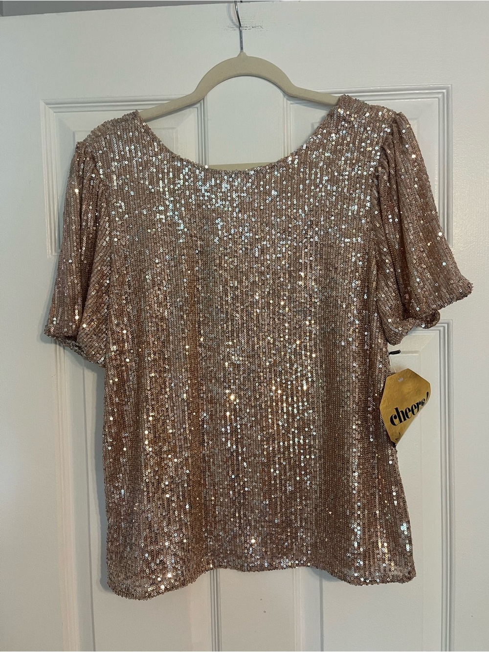 NWT S.C. Society Sequin Short Sleeve Top - Rose Gold